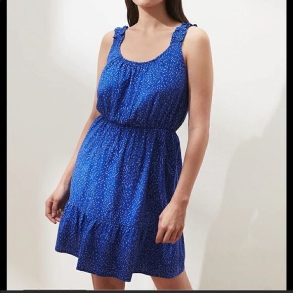 Banana Republic Ruffle Fit in Flare Blue Dress - Picture 1 of 11